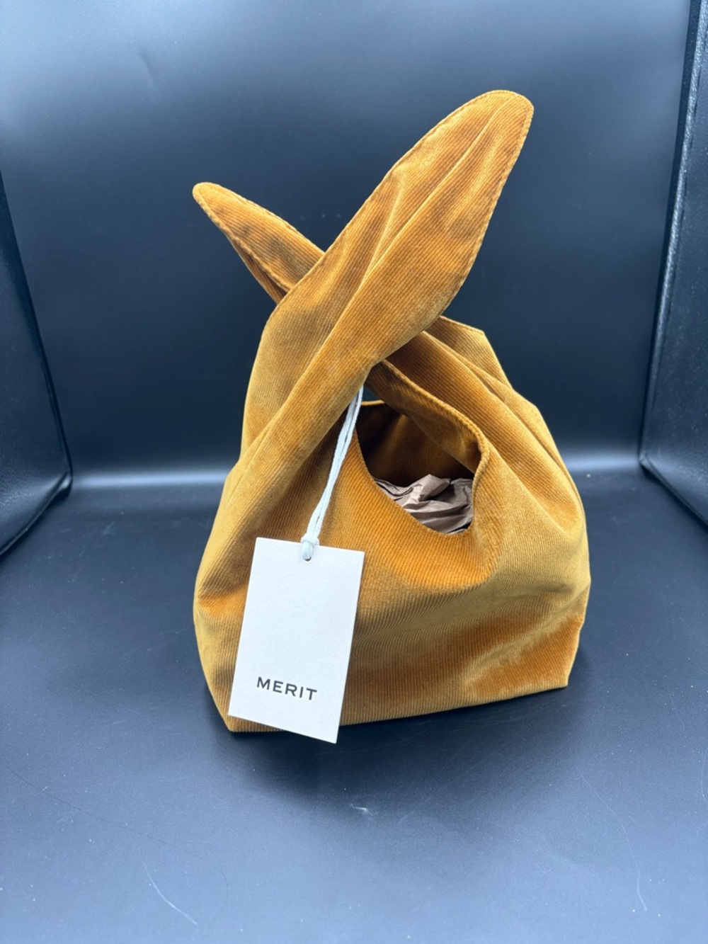 NWT Merit Mustard Corduroy Knot-Handle Women’s Bag